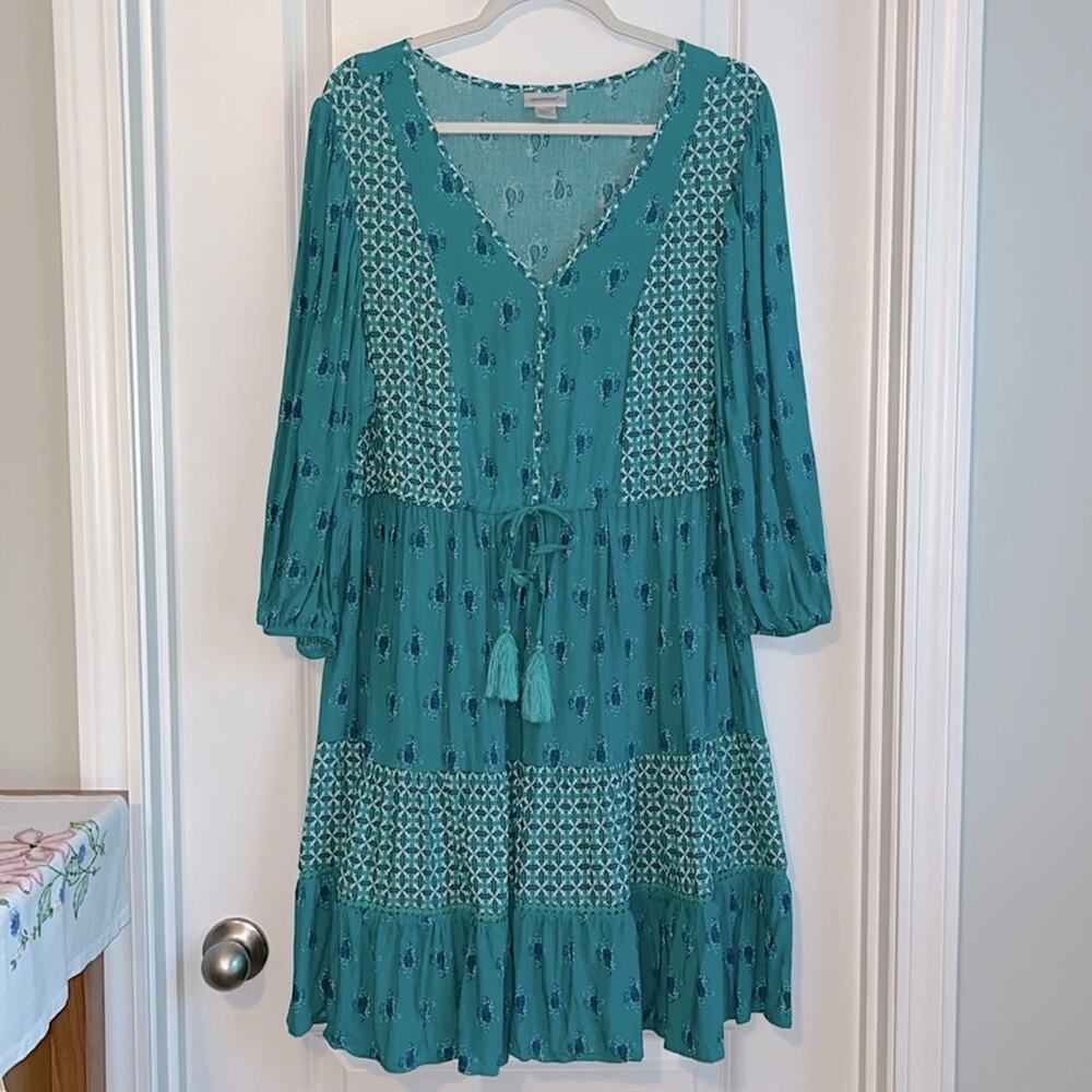 Avenue 3/4 Sleeve Paisley and Geometric Print Dress